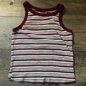 Striped Burgundy Blue & White Women's Cropped Tank Top